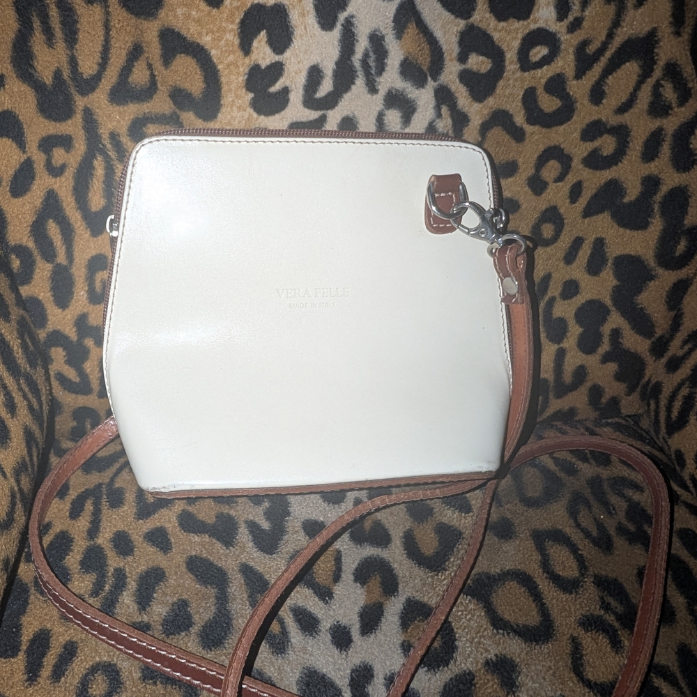 Vera Pelle Cream & Brown Crossbody Bag